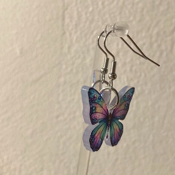 Drop Earrings butterfly  acrylic - Picture 2 of 4